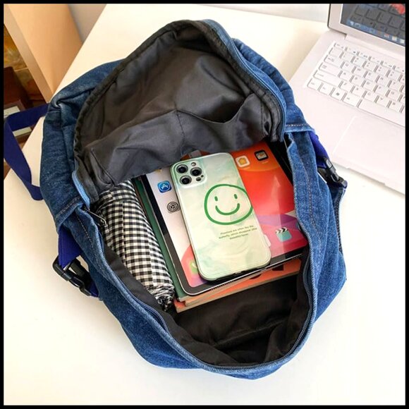 Retro Denim Backpack Y2K Aesthetic Lightweight Daypack Casual Shoulder Bag main image 4